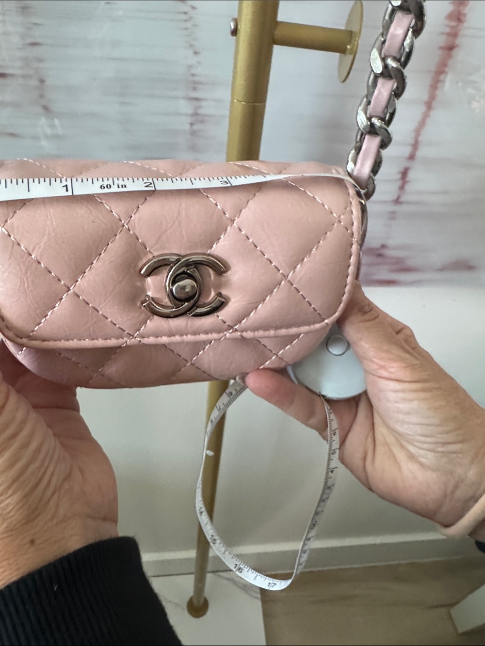 Pink Quilted Mini Crossbody Bag with Chain Strap - Picture 8 of 10